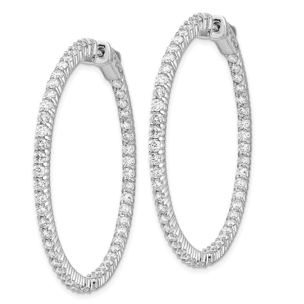 14k White Gold 3.5 carat Diamond Round In/Out Hoop w/Safety Clasp Earrings