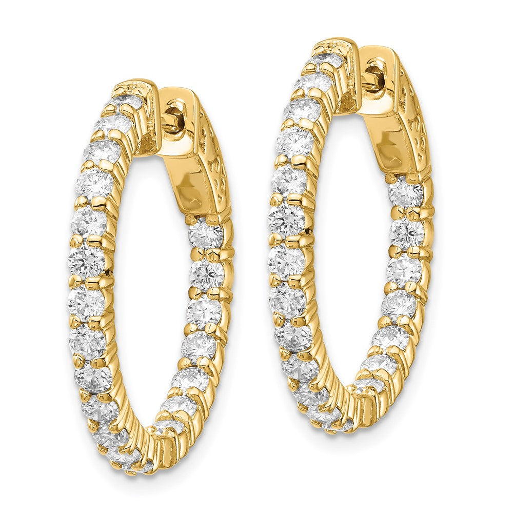 14k 2 carat Diamond Round In/Out Hoop w/Safety Clasp Earrings