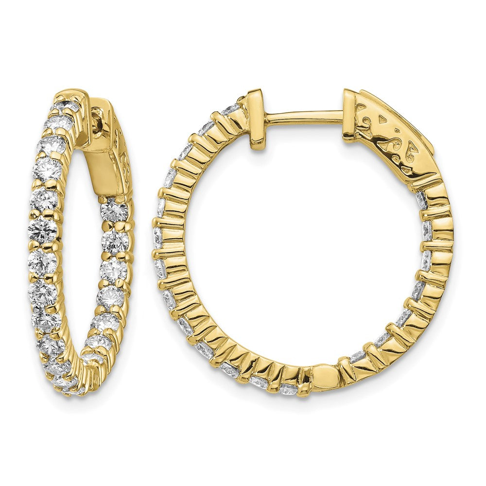 14k 2 carat Diamond Round In/Out Hoop w/Safety Clasp Earrings