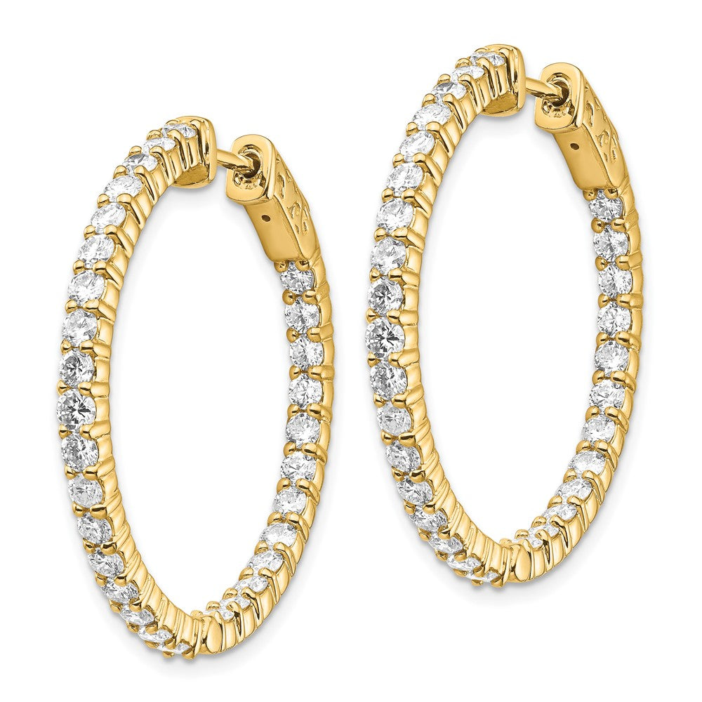 14k 3 carat Diamond Round In/Out Hoop w/Safety Clasp Earrings