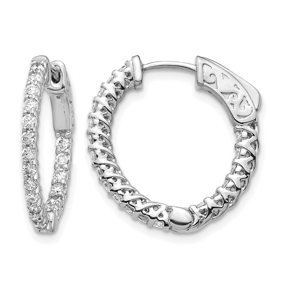 14k White Gold .75 carat Diamond Round In/Out Hoop w/Safety Clasp Earrings