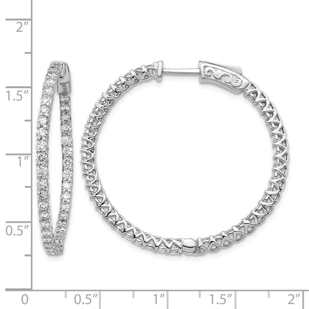 14k White Gold 1.6 carat Diamond Round In/Out Hoop w/Safety Clasp Earrings