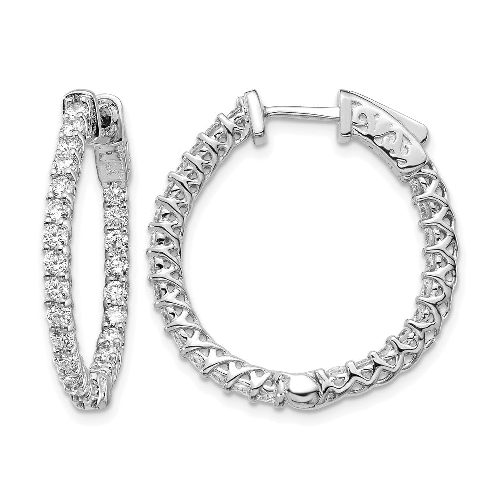 14k White Gold 1.75 carat Diamond Round In/Out Hoop w/Safety Clasp Earrings