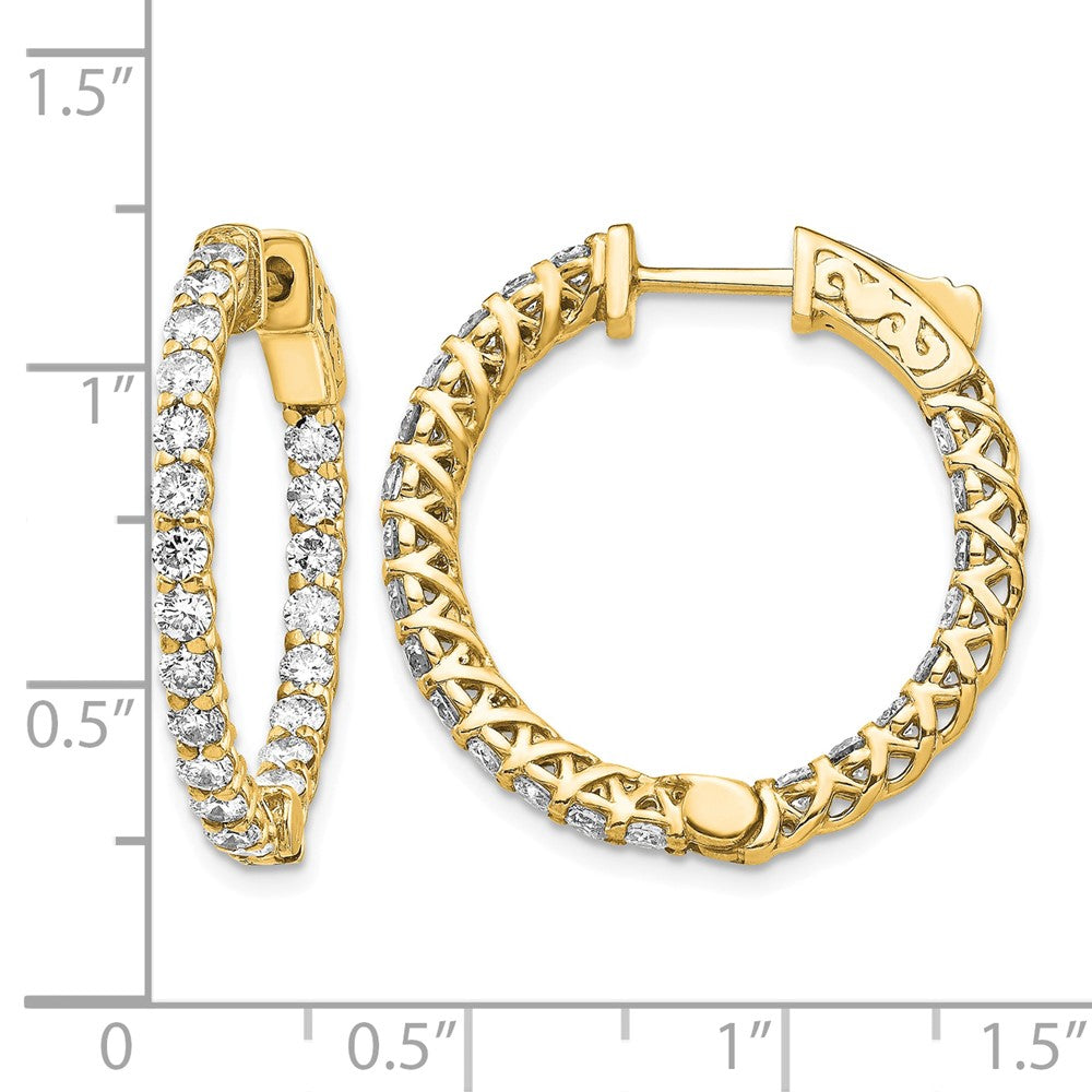 14k 2.2 carat Diamond Round In/Out Hoop w/Safety Clasp Earrings