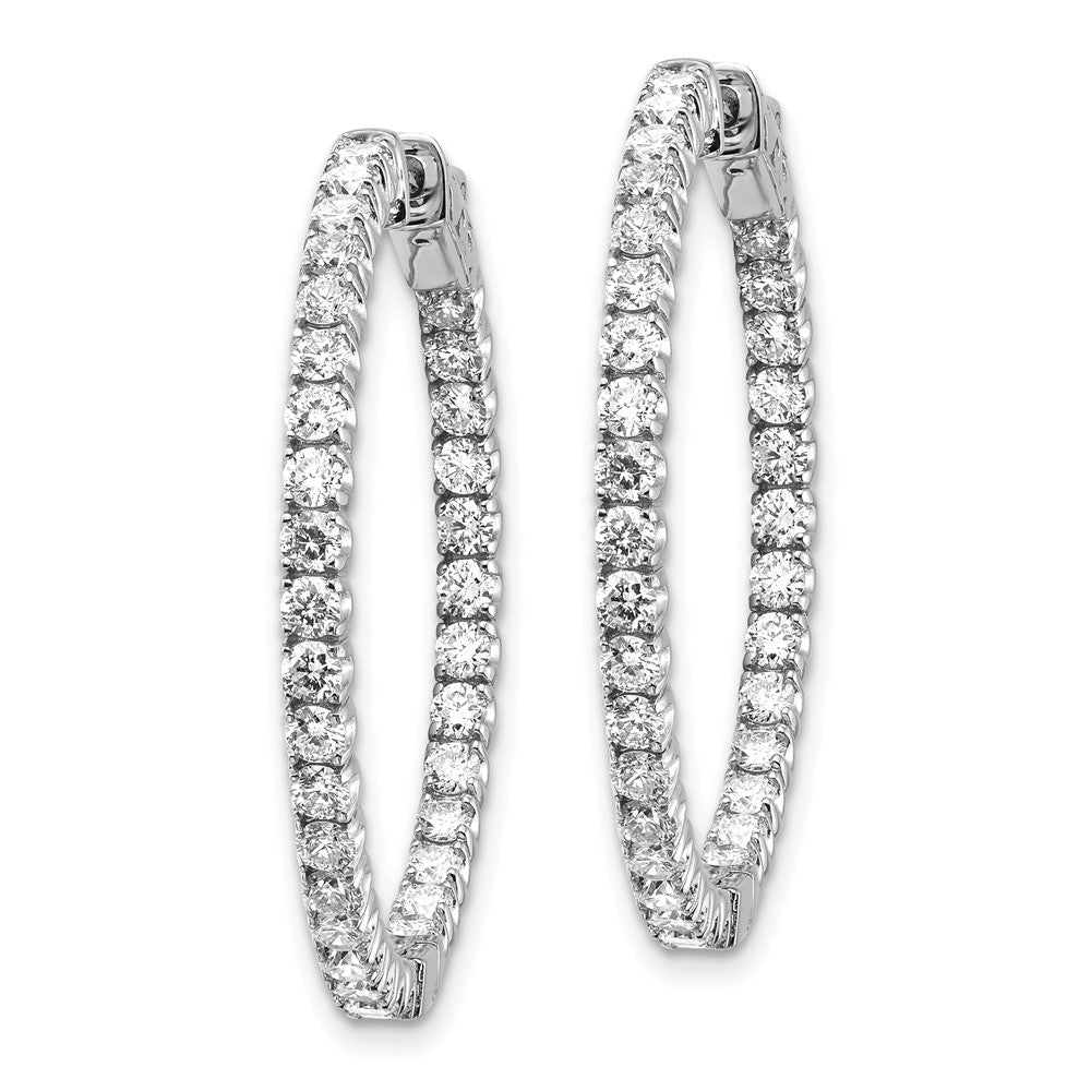 14k White Gold 3.3 carat Diamond Round In/Out Hoop w/Safety Clasp Earrings
