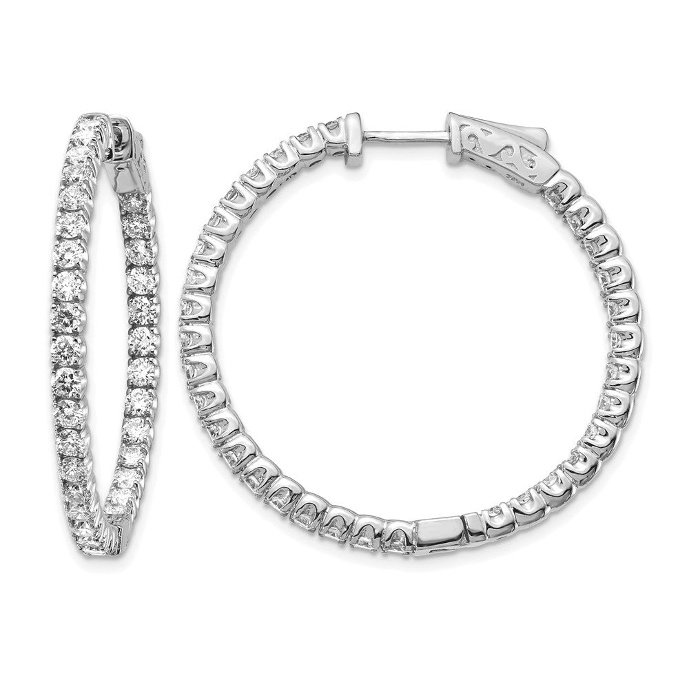14k White Gold 3.3 carat Diamond Round In/Out Hoop w/Safety Clasp Earrings