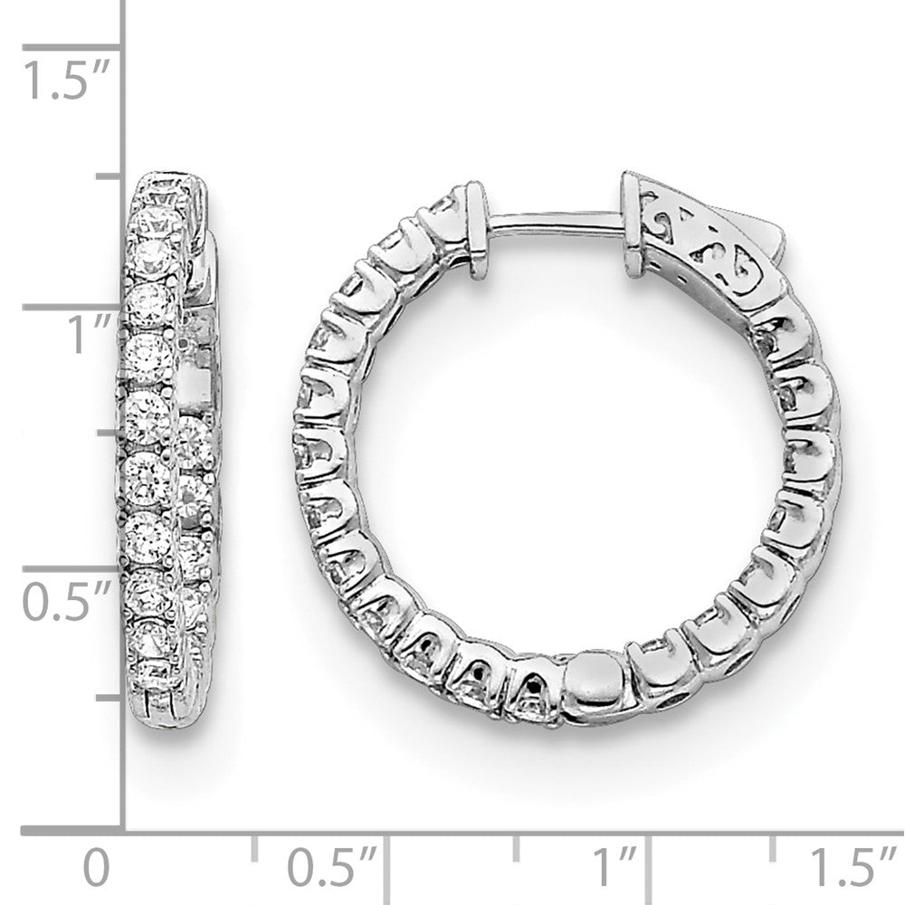 14k White Gold 2.6 carat Diamond Round In/Out Hoop w/Safety Clasp Earrings