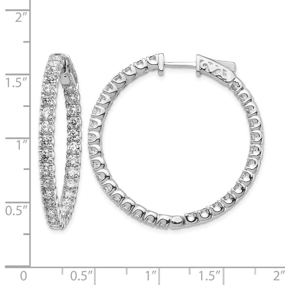14k White Gold 4.3 carat Diamond Round In/Out Hoop w/Safety Clasp Earrings