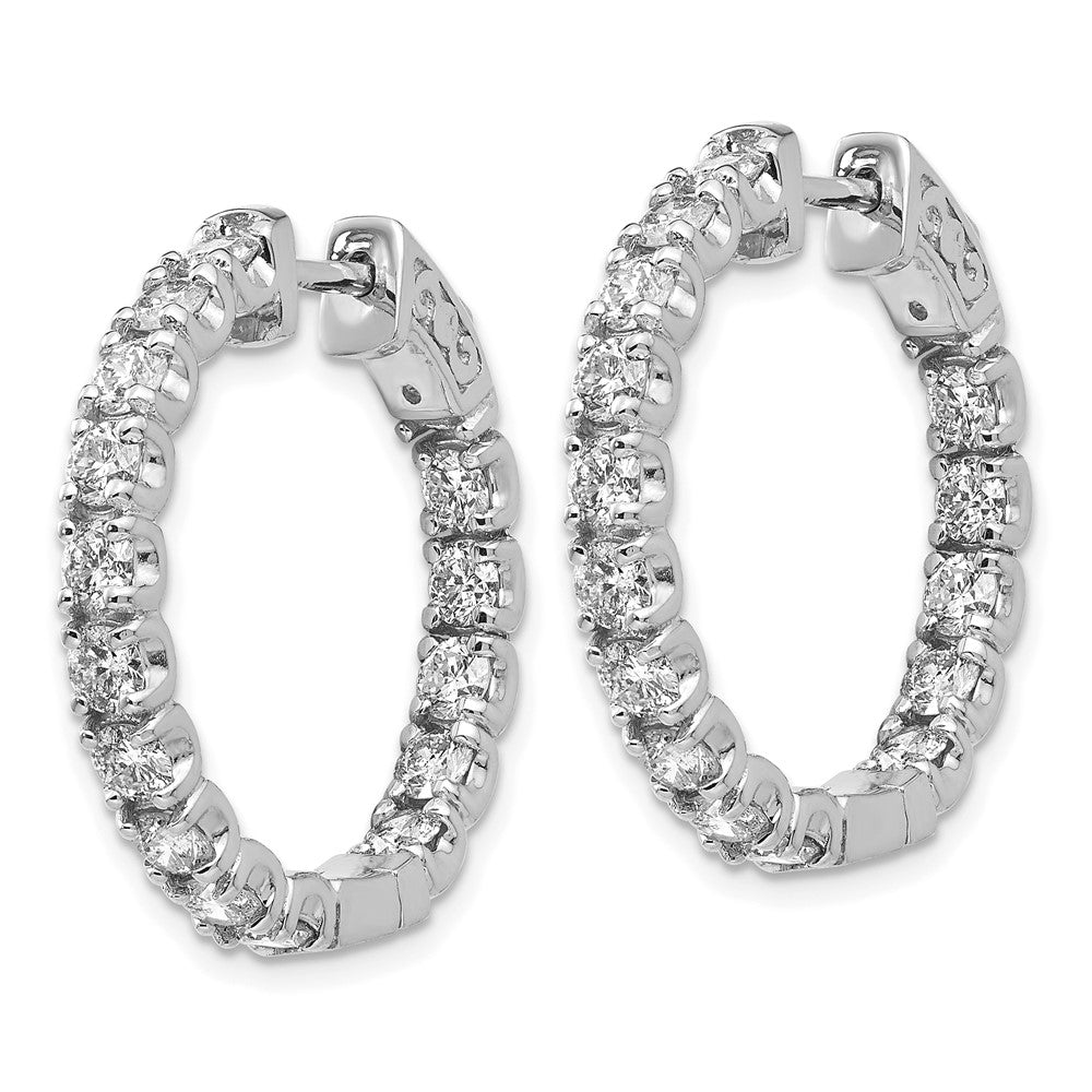 14k White Gold 2.75 carat AA Diamond Round In/Out Hoop w/Safety Clasp Earrings