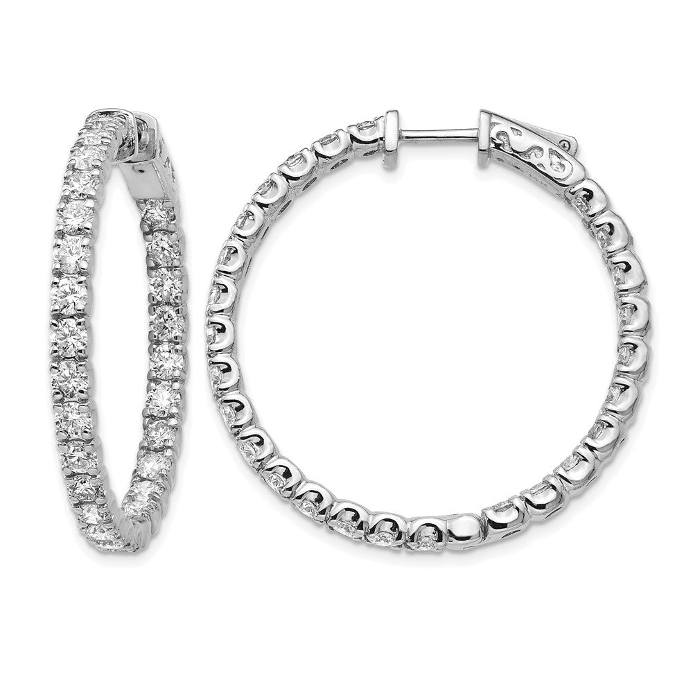14k White Gold 4.8 carat AA Diamond Round In/Out Hoop w/Safety Clasp Earrings