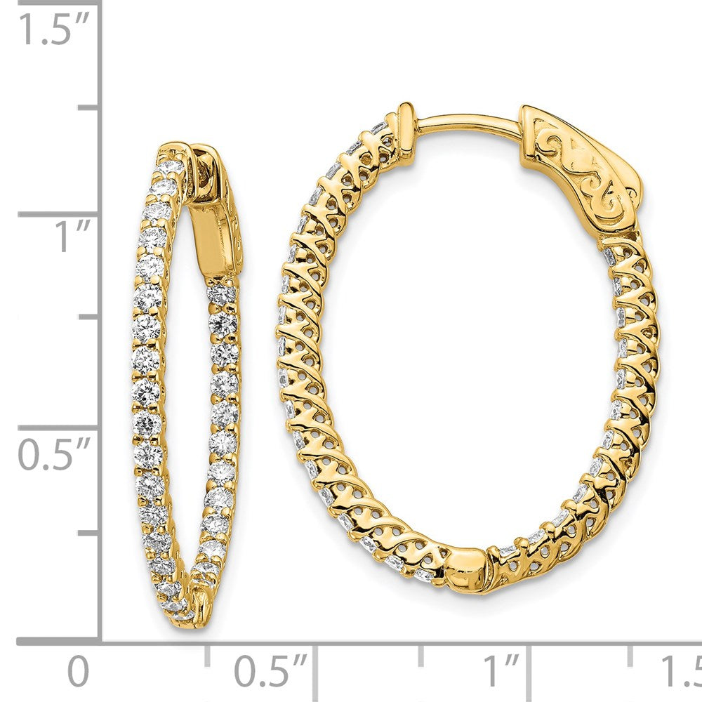 14k Diamond Oval Hoop w/Safety Clasp Earrings