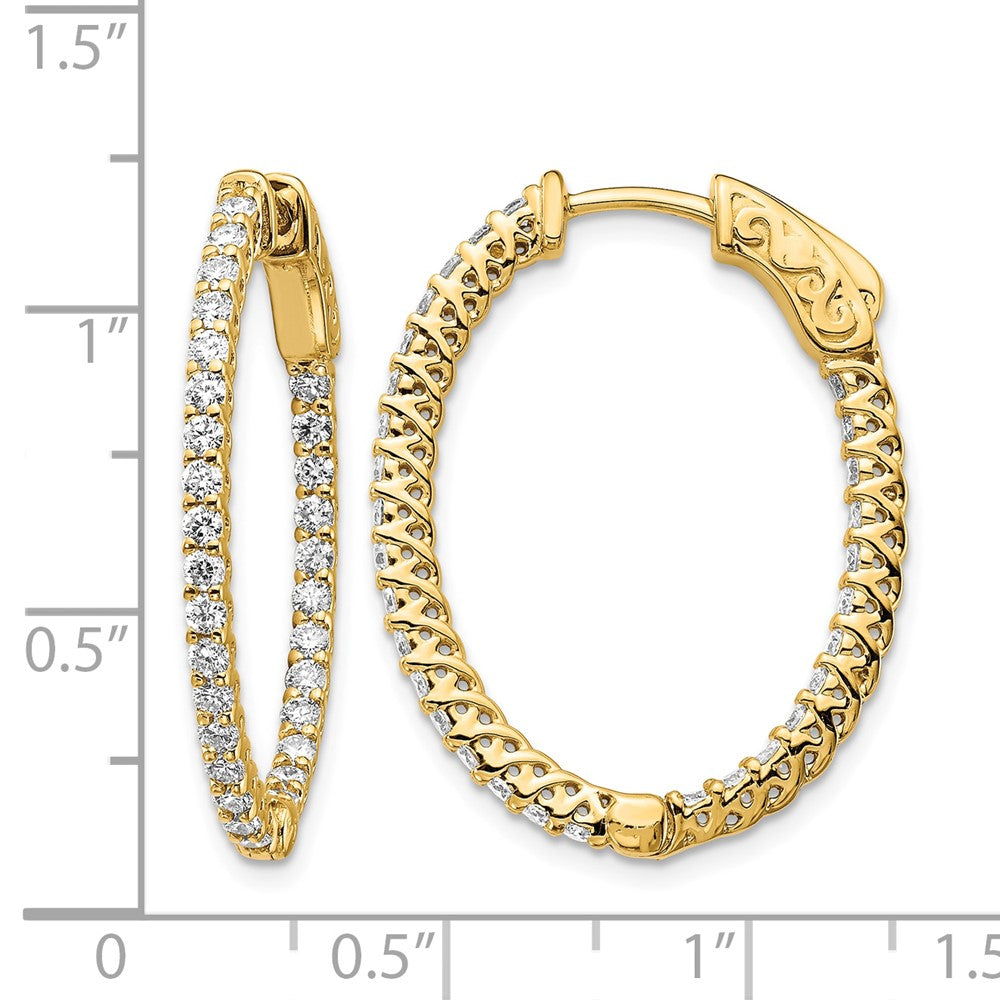 14k 1.2 carat Diamond Oval In/Out Hoop w/Safety Clasp Earrings