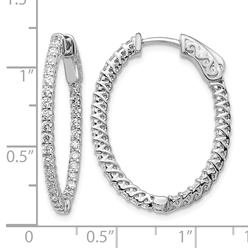 14k White Gold 1.2 carat Diamond Oval In/Out Hoop w/Safety Clasp Earrings