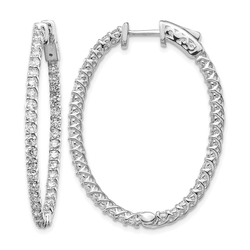 14k White Gold 2.6 carat Diamond Oval In/Out Hoop w/Safety Clasp Earrings