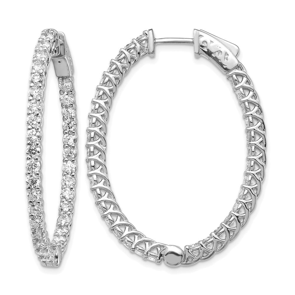 14k White Gold 3.3 carat Diamond Oval In/Out Hoop w/Safety Clasp Earrings