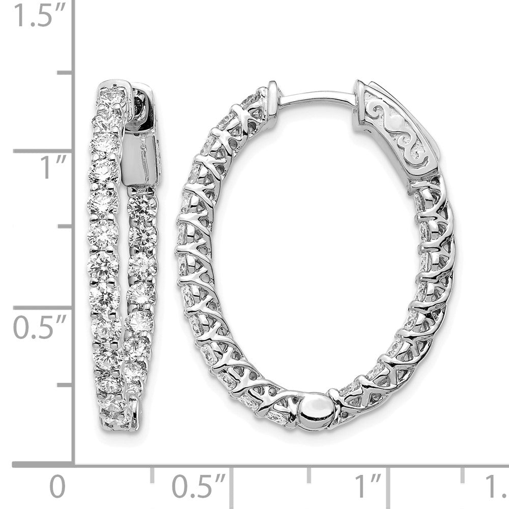 14k White Gold 2.4 carat Diamond Oval In/Out Hoop w/Safety Clasp Earrings