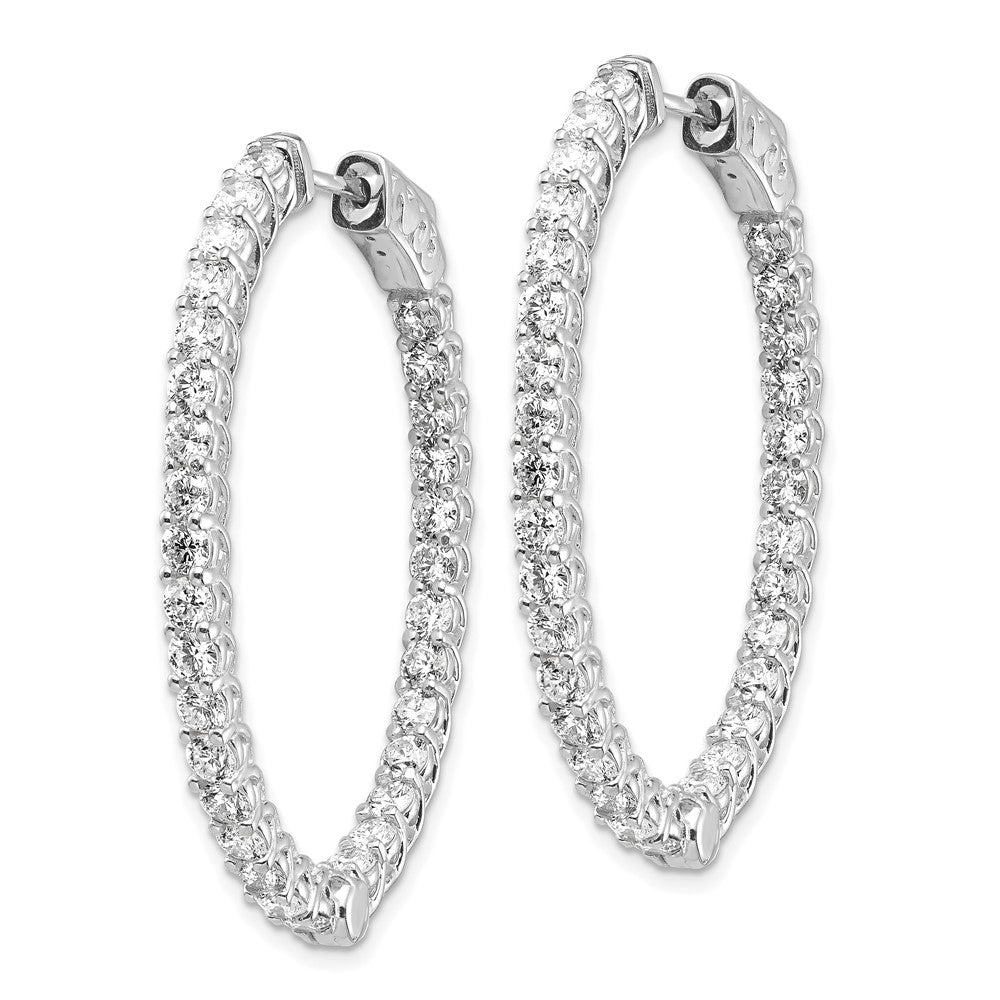 14k White Gold 4.3 carat Diamond Oval In/Out Hoop w/Safety Clasp Earrings