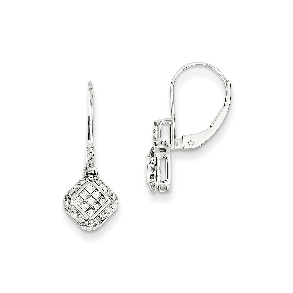 14k White Gold Small Diamond Leverback Earrings