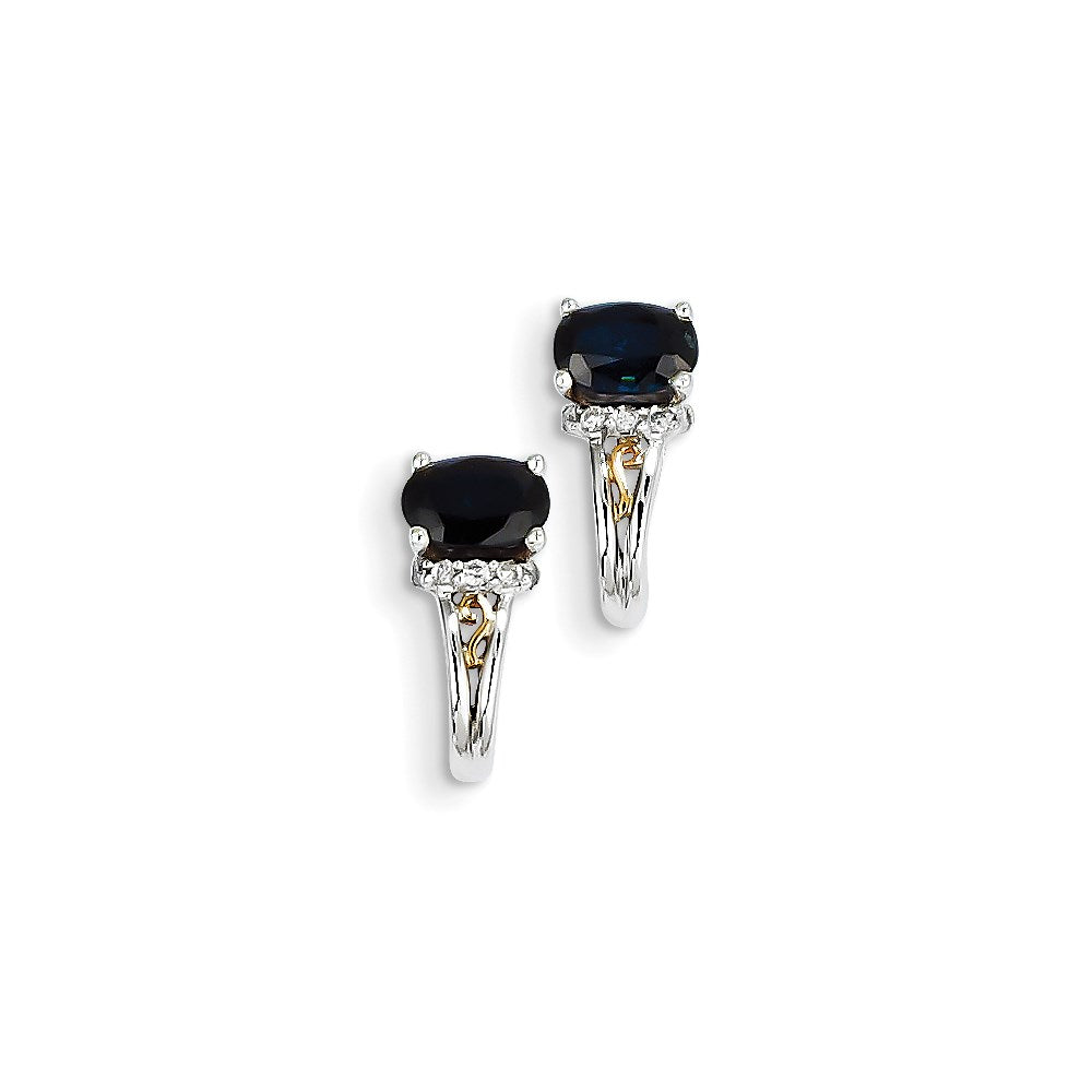 14K White Gold & Yellow Rhodium Diamond & Sapphire J Hook Earrings