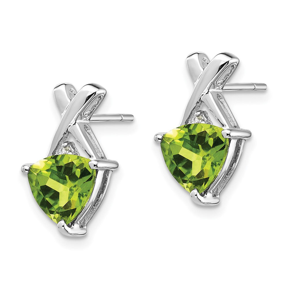 14k White Gold Trillion Peridot and White Topaz -X- Post Earrings