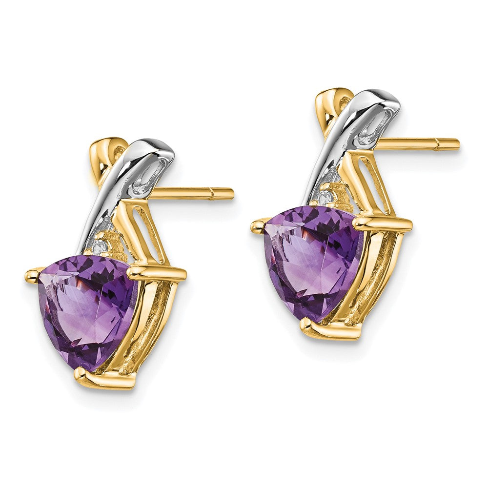14k and White Rhodium Trillion Amethyst and White Topaz -X- Post Earrings