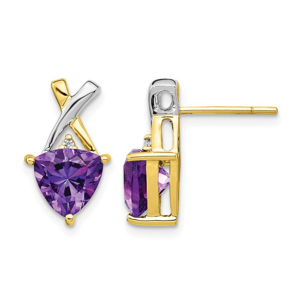 14k and White Rhodium Trillion Amethyst and White Topaz -X- Post Earrings