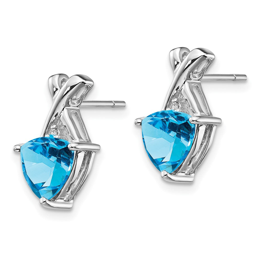 14k White Gold Trillion Blue Topaz and White Topaz -X- Post Earrings