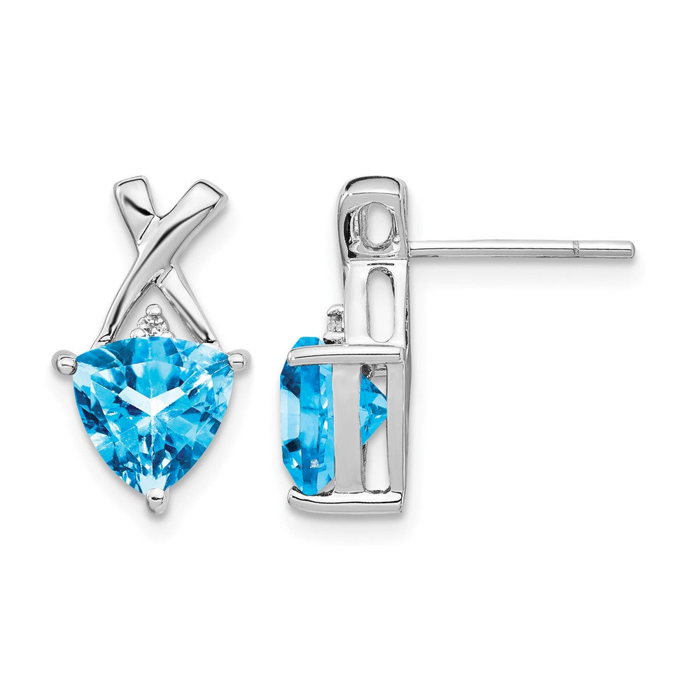 14k White Gold Trillion Blue Topaz and White Topaz -X- Post Earrings