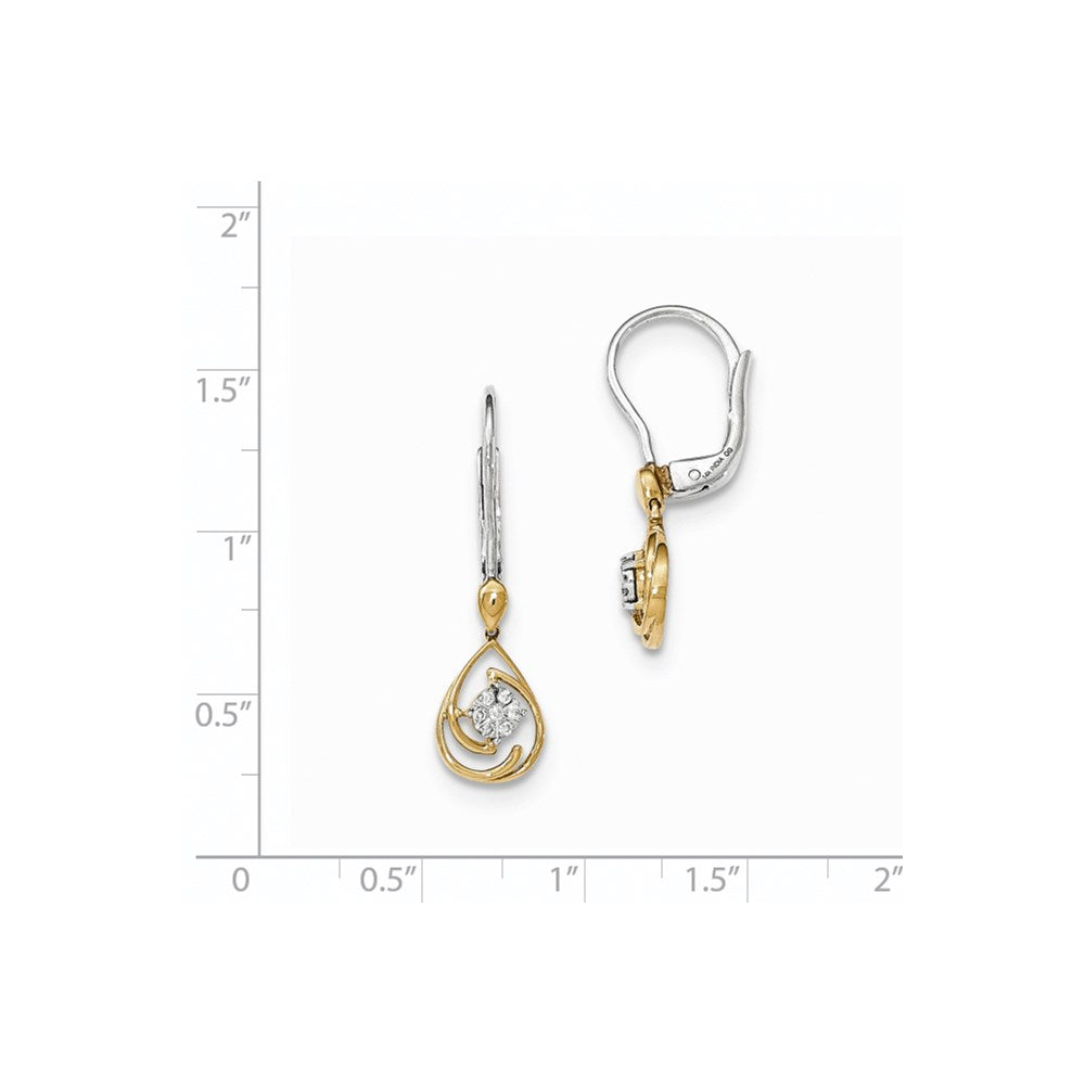 14K Two-tone Diamond Teardrop Dangle Leverback Earrings