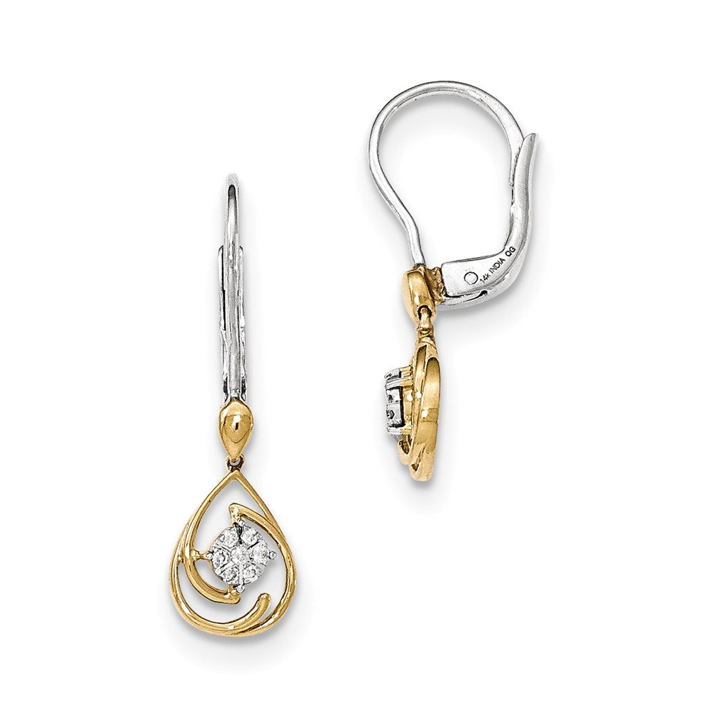 14K Two-tone Diamond Teardrop Dangle Leverback Earrings