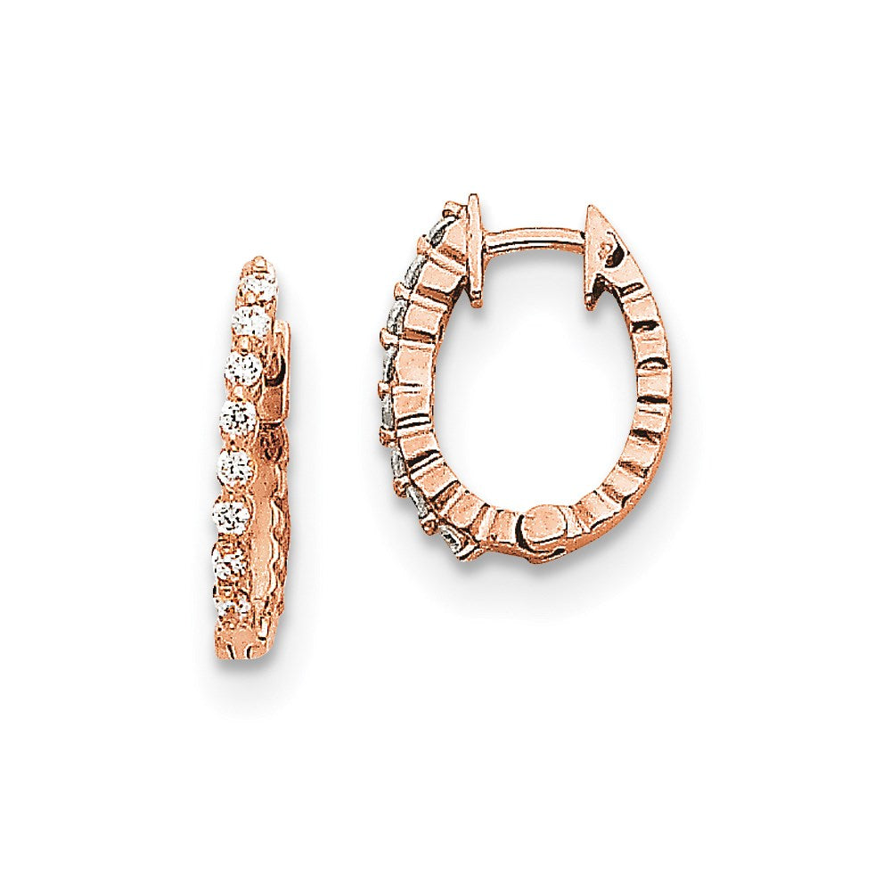 14k Rose Gold A Diamond Hinged Hoop Earrings