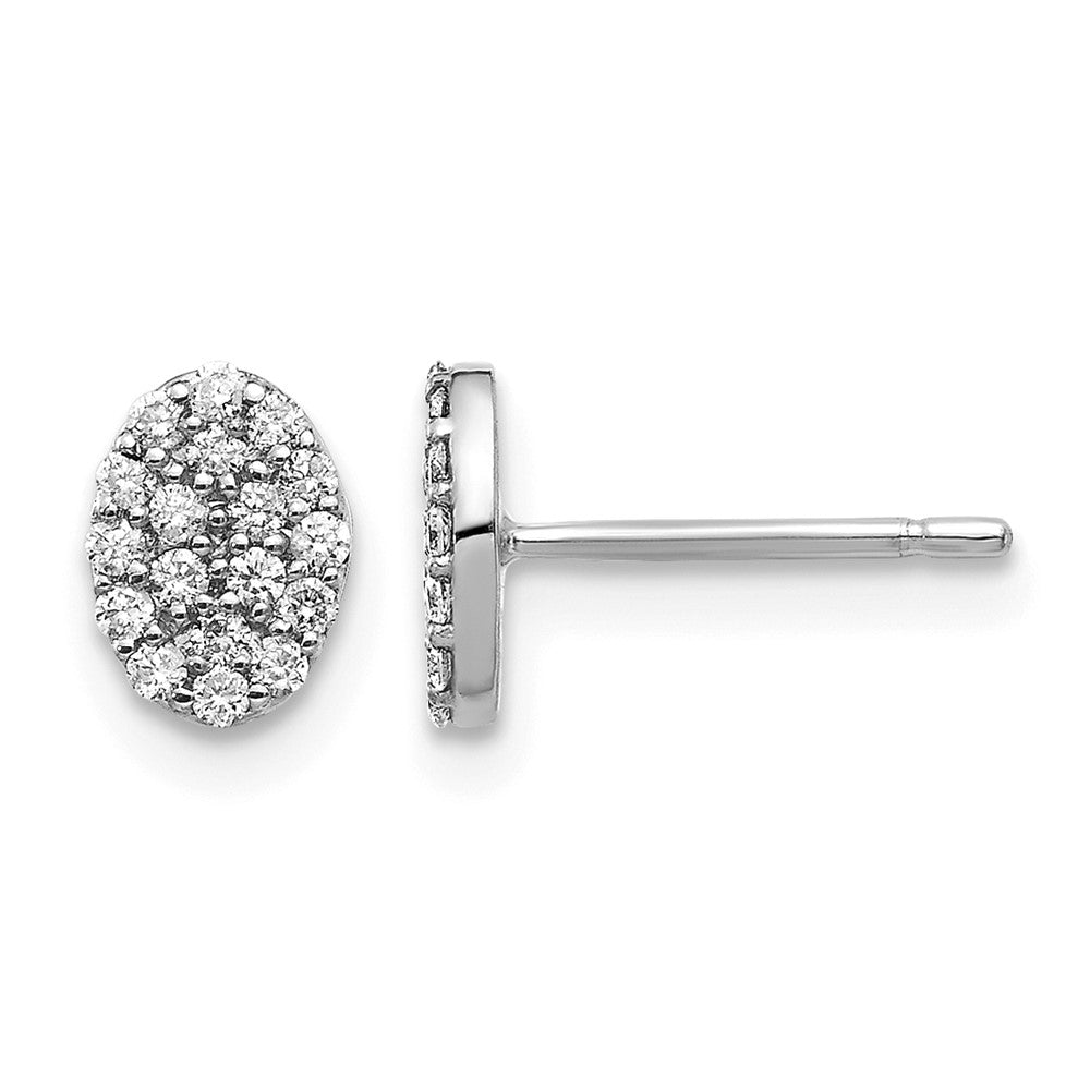 14k White Gold 1/4 carat Diamond Cluster Oval Earrings