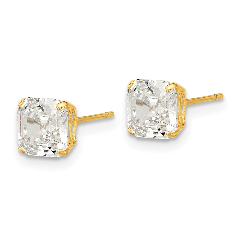 14k Polished 6x6 Asscher-Cut CZ Stud Post Earrings