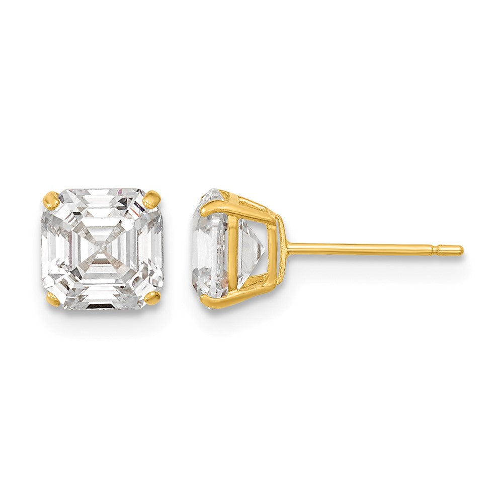 14k Polished 6x6 Asscher-Cut CZ Stud Post Earrings