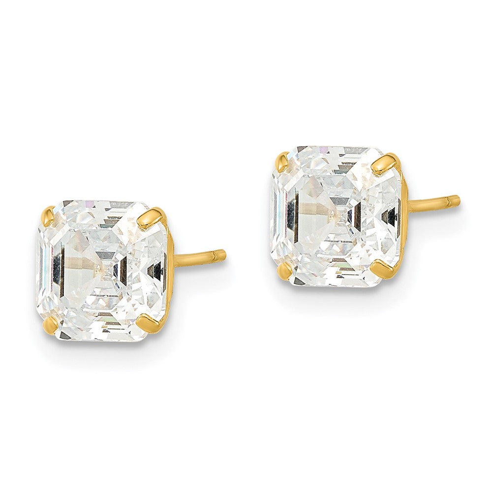 14k Polished 7x7 Asscher-Cut CZ Stud Post Earrings