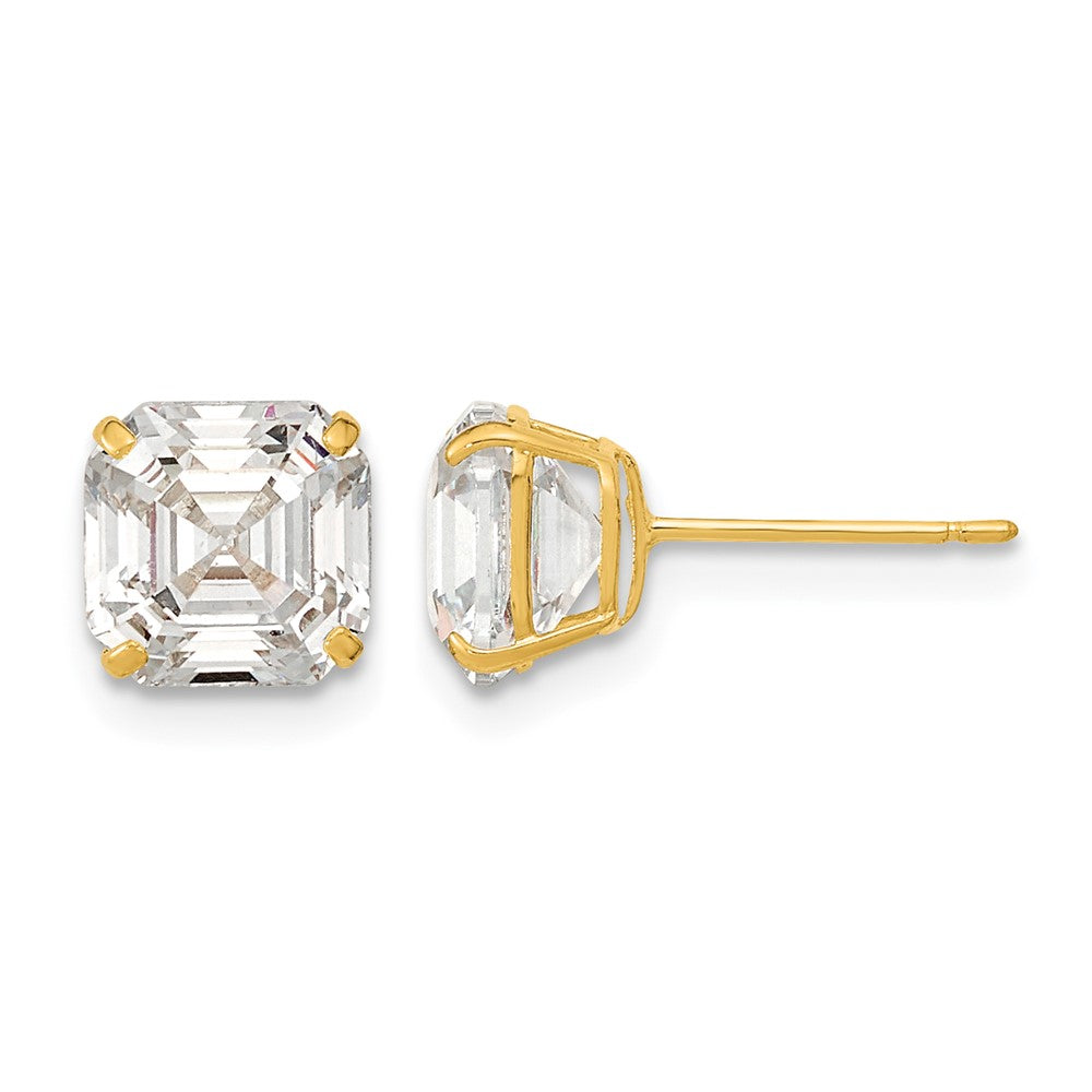 14k Polished 7x7 Asscher-Cut CZ Stud Post Earrings