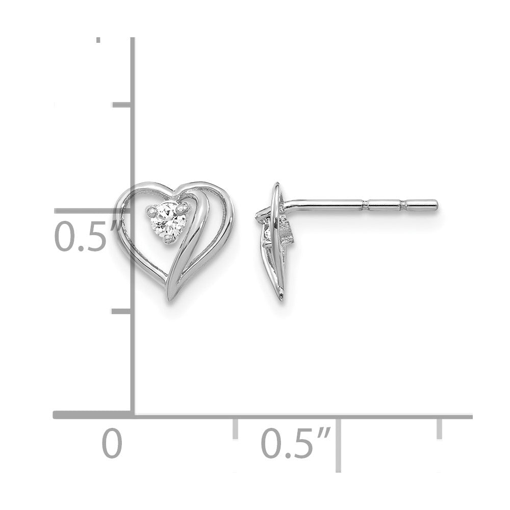 14k White Gold 1/20 carat AA Diamond Heart Post Earrings