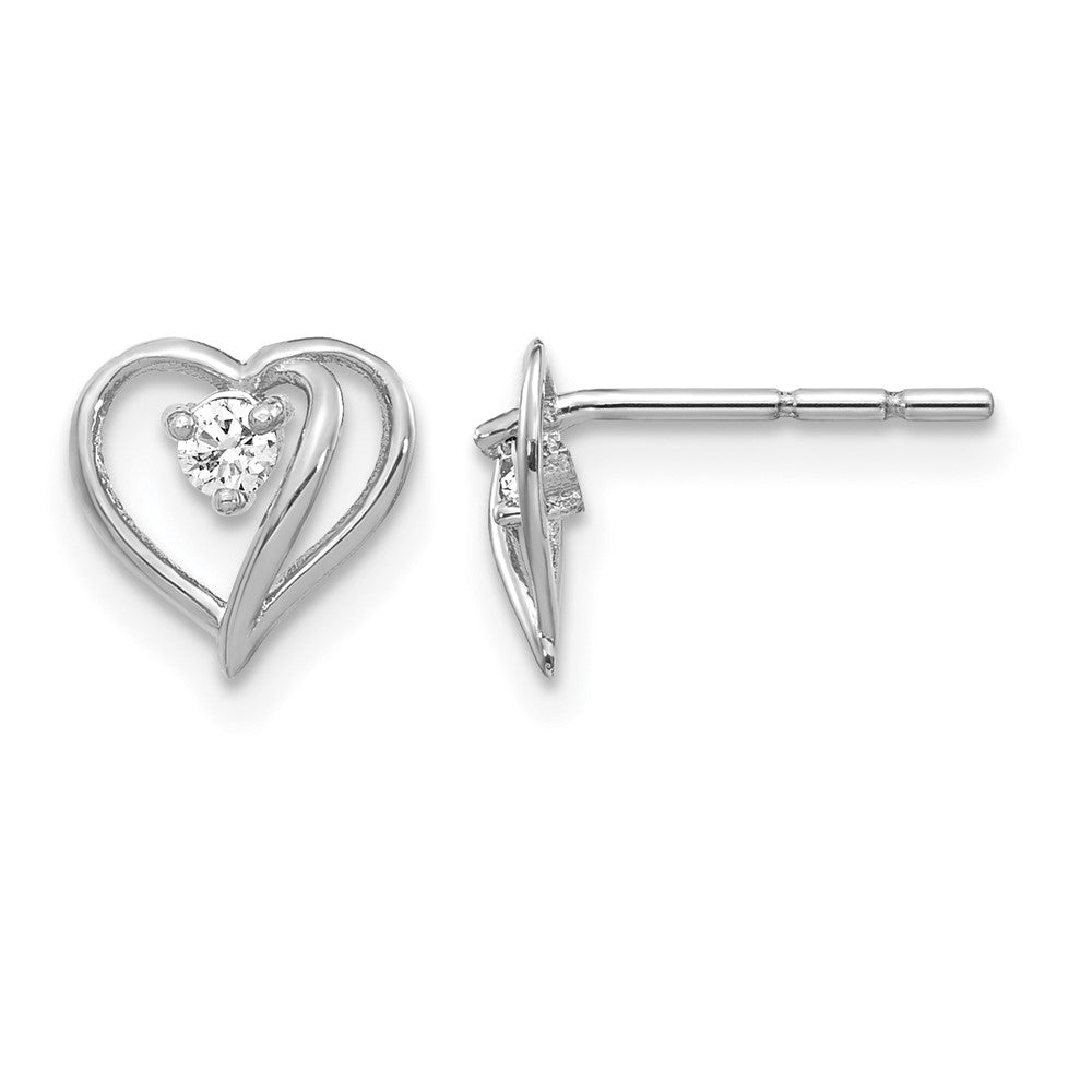 14k White Gold 1/20 carat AA Diamond Heart Post Earrings