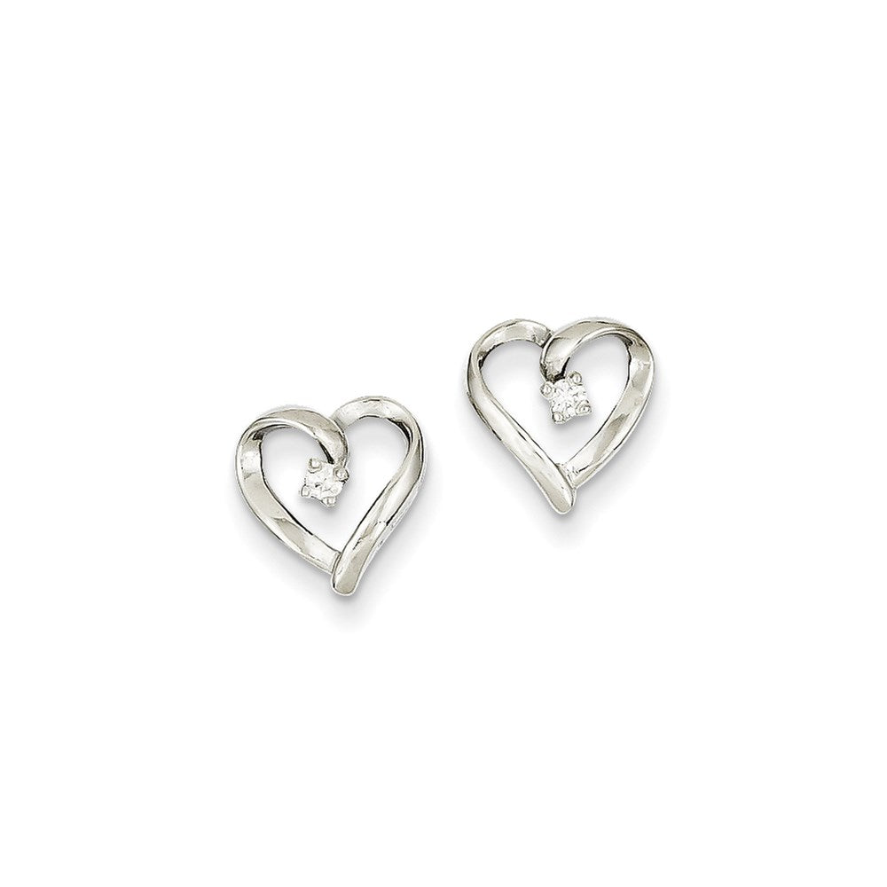 14k White Gold AA Diamond Heart Earrings