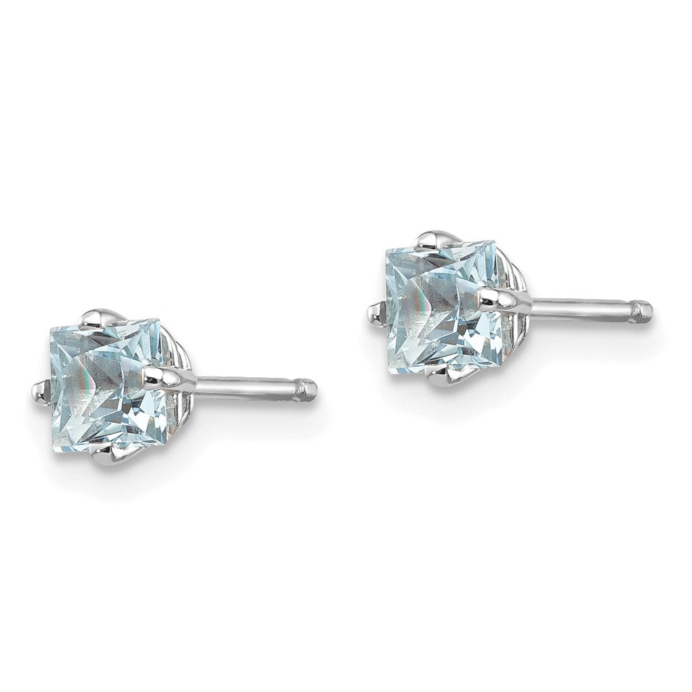 14k White Gold Princess Aquamarine Post Earrings