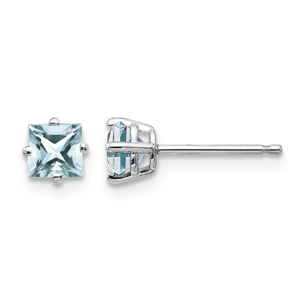 14k White Gold Princess Aquamarine Post Earrings