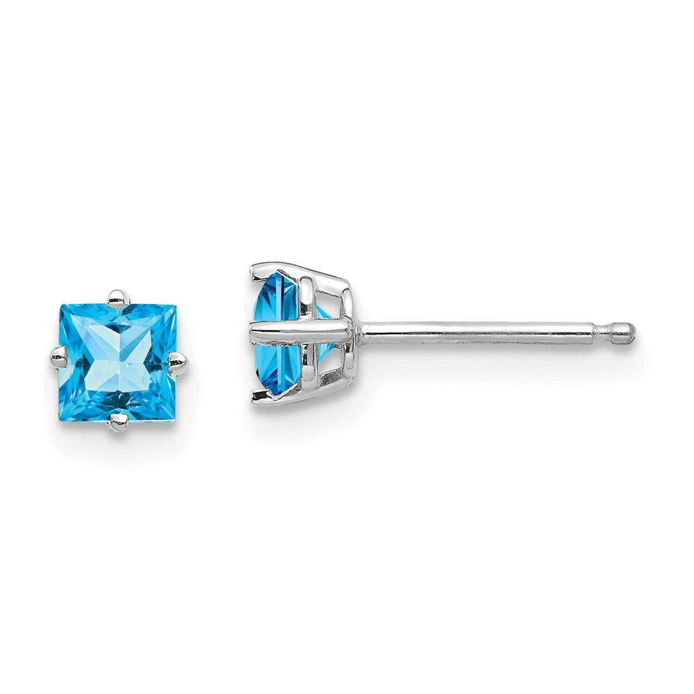 14k White Gold Princess Cut Blue Topaz Earrings
