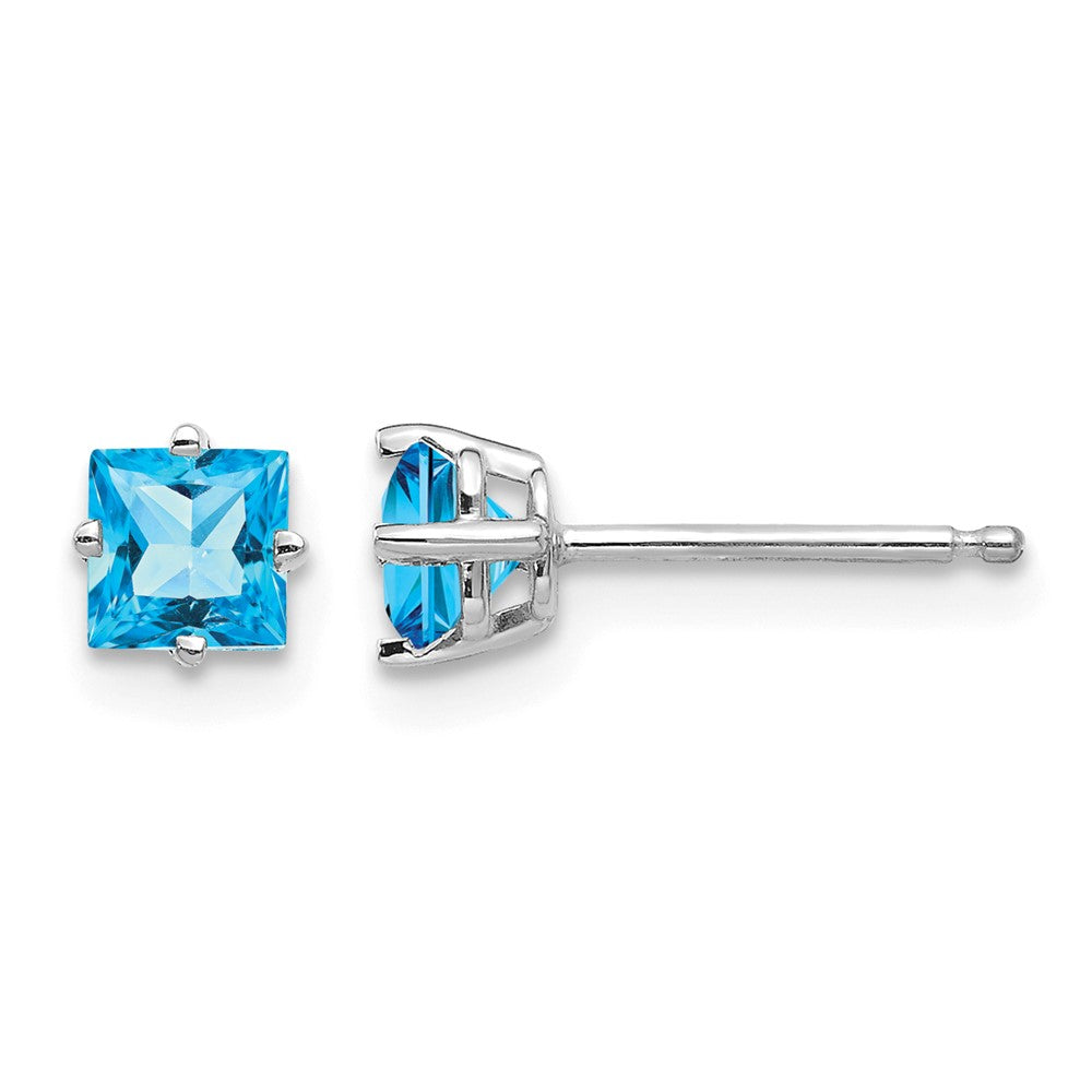 14k White Gold Princess-cut Blue Topaz Post Earrings