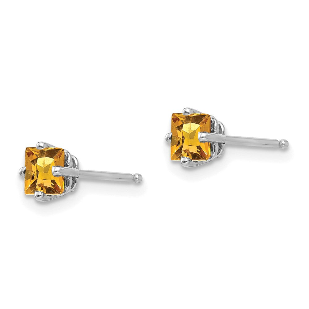 14k White Gold Princess Cut Citrine Earrings