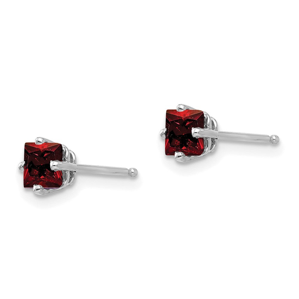 14k White Gold Princess-cut Garnet Post Earrings