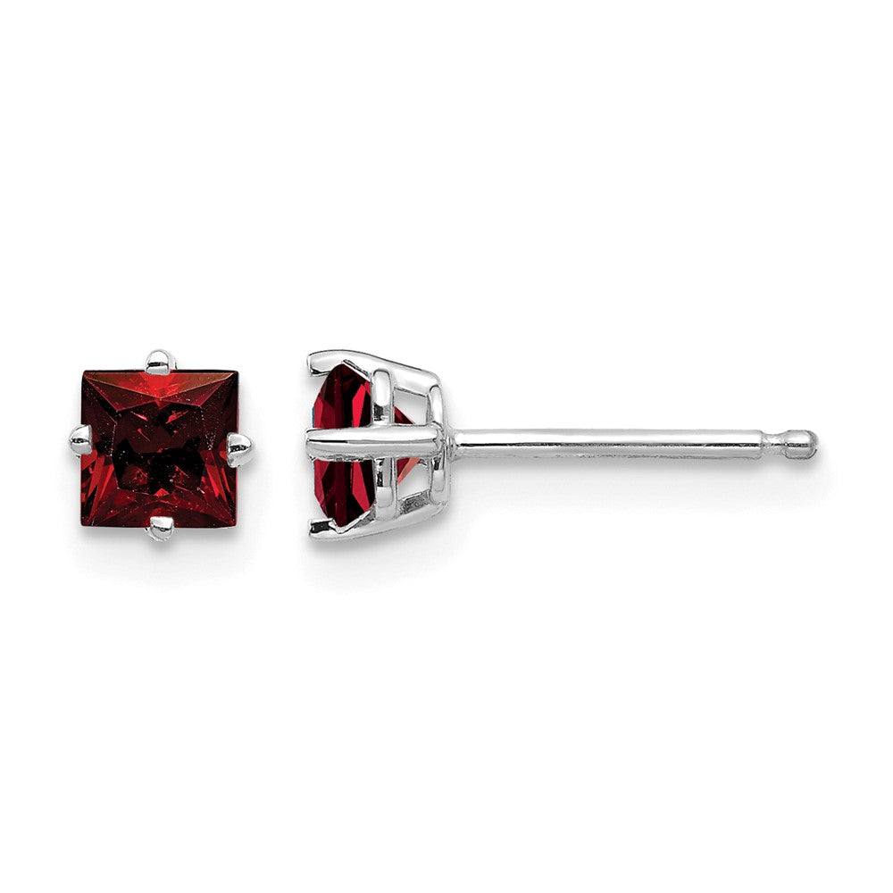 14k White Gold Princess-cut Garnet Post Earrings