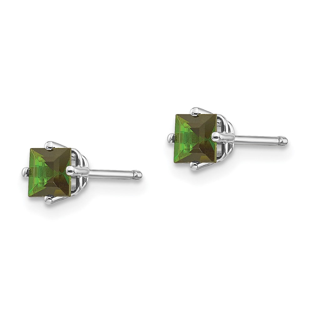 14k White Gold Princess Green Tourmaline Post Earrings