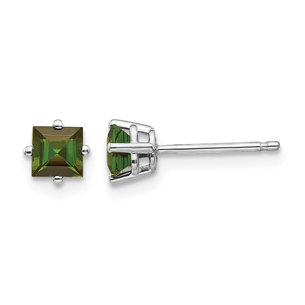 14k White Gold Princess Green Tourmaline Post Earrings
