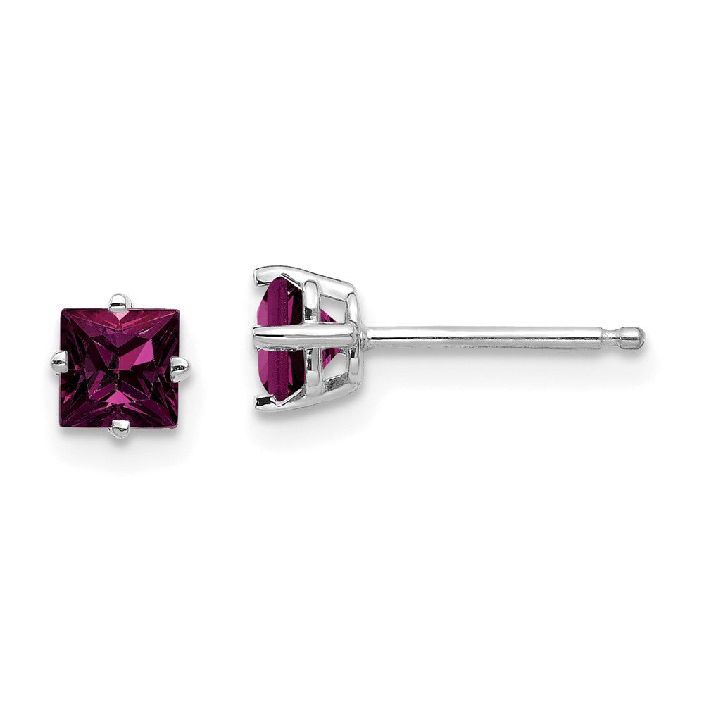 14k White Gold Princess Cut Rhodolite Garnet Earrings