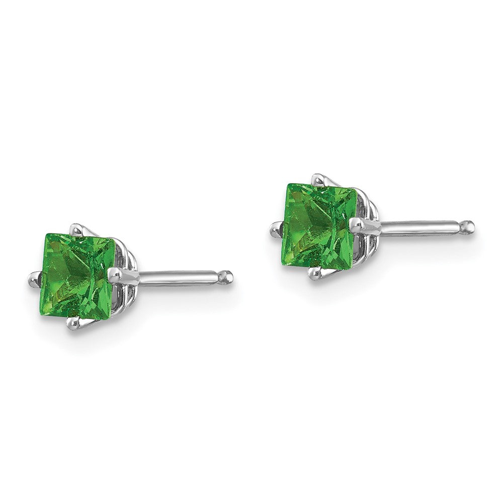 14k White Gold Princess Tsavorite Post Earrings